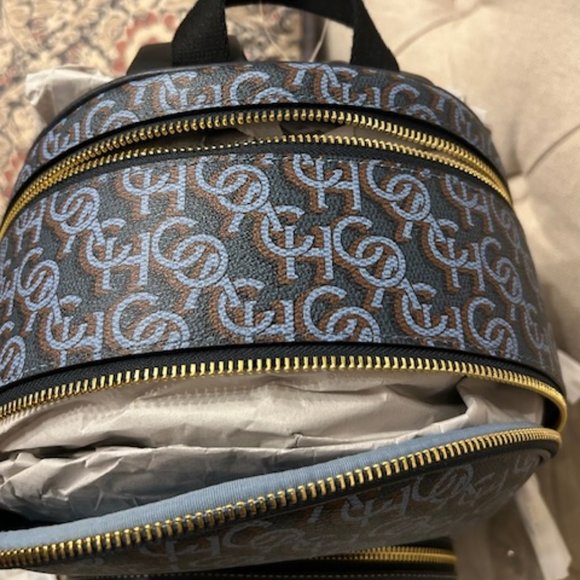 Coach Gold/Navy Court Backpack With Coach Monogram Print - Picture 4 of 14